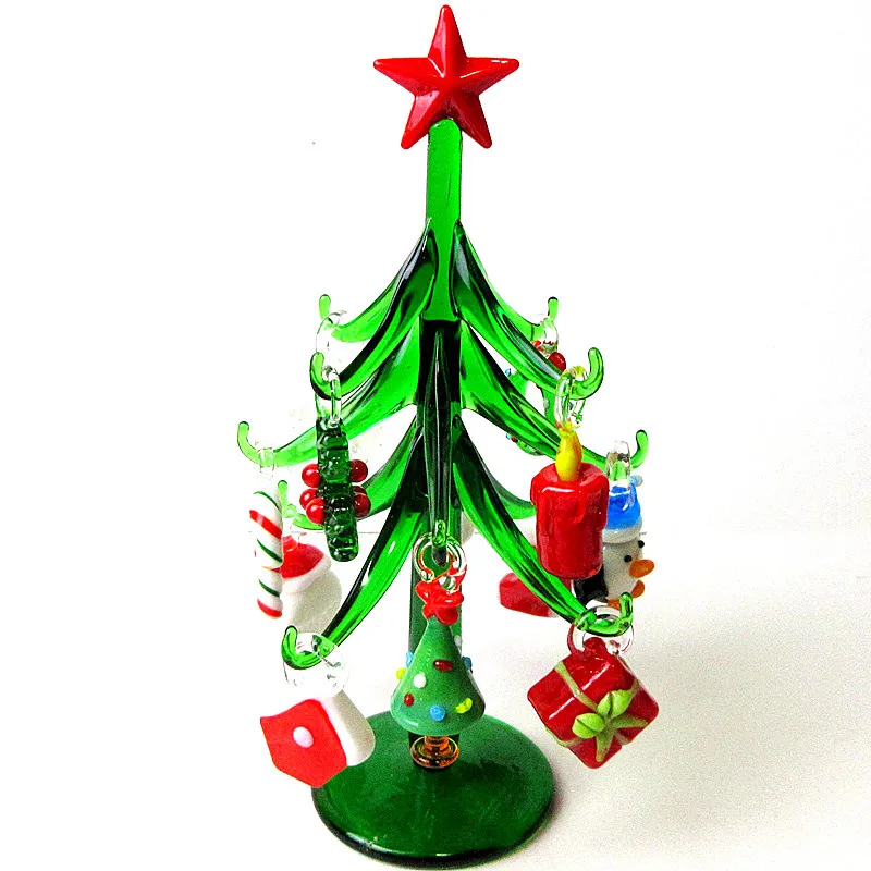 

Handmade Murano Glass Crafts Christmas Tree Figurines Ornaments Home Decor Simulation Christmas Tree With 12 Pendant Accessories