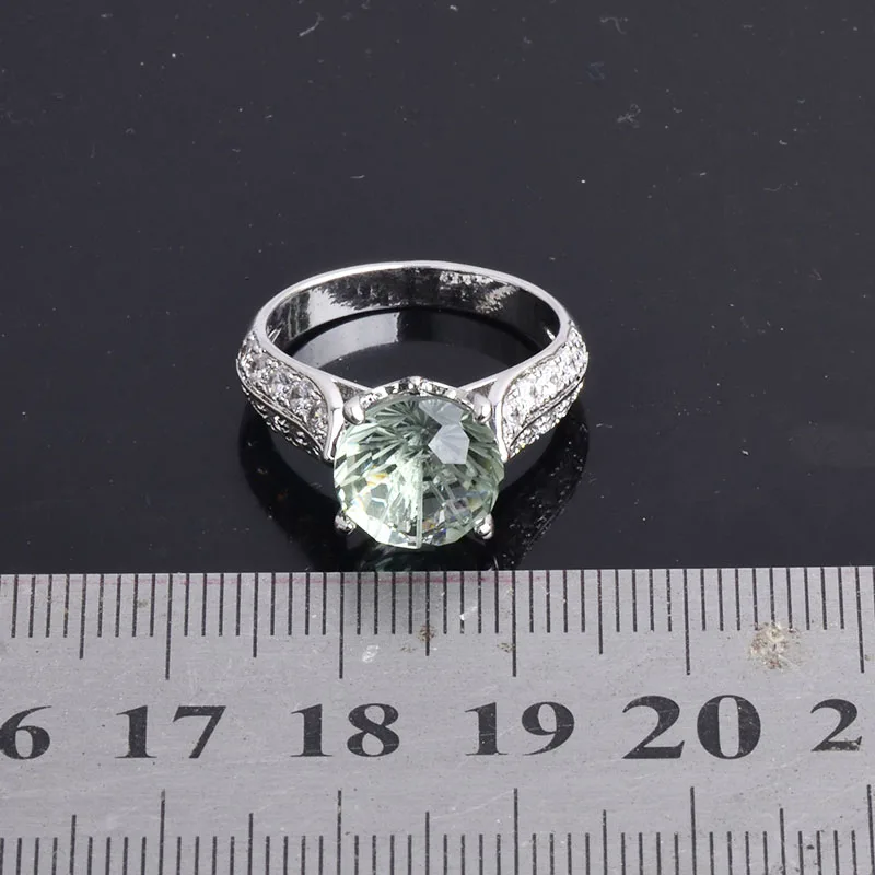 CSJ Green amethyst quartz gemstone classics Ring Sterling 925 Silver Round8.0 4Ct football cut Fine Jewelry For Women Lady Gift