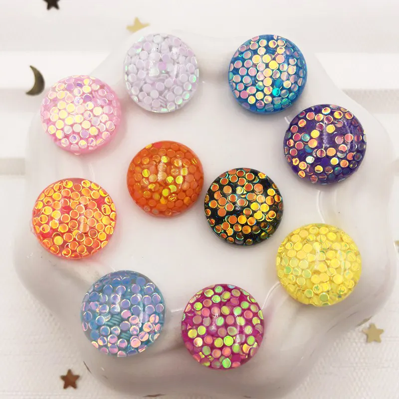 40pcs 12mm Resin Glitter Paillette Filled Round Flat Back Cabochon Rhinestone Scrapbook DIY Wedding Applique Ornament Button G21