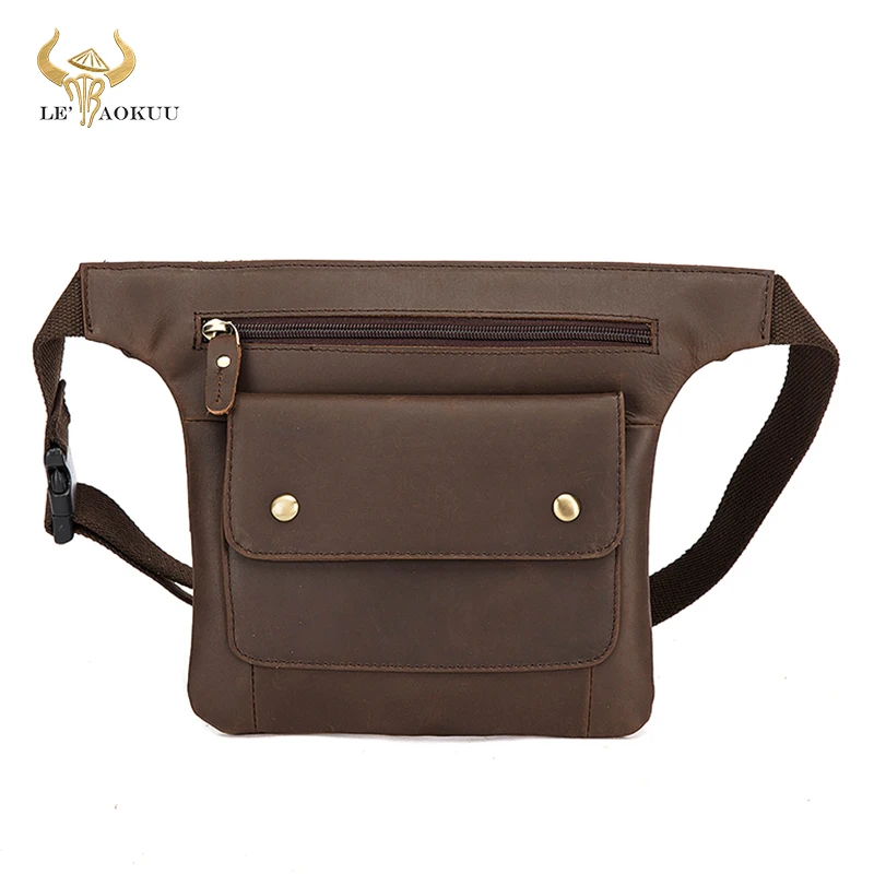 

Crazy Horse Leather Men's Vintage Travel Fanny Waist Belt Bag Pack Satchel Sling Bag Design Phone Cigarette Case Pouch Male 3117