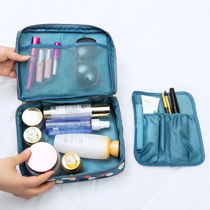 Bolsa de cosméticos para mujer, bolsa de maquillaje con doble cremallera, bolsas de almacenamiento de artículos de tocador, Kit de viaje, bolsa de