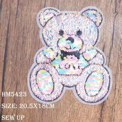 Gorgeous Fashion Colorful Shiny Bear Sequins Icon Embroidery Applique Patch for Clothing DIY Sew up Badge on the Backpack