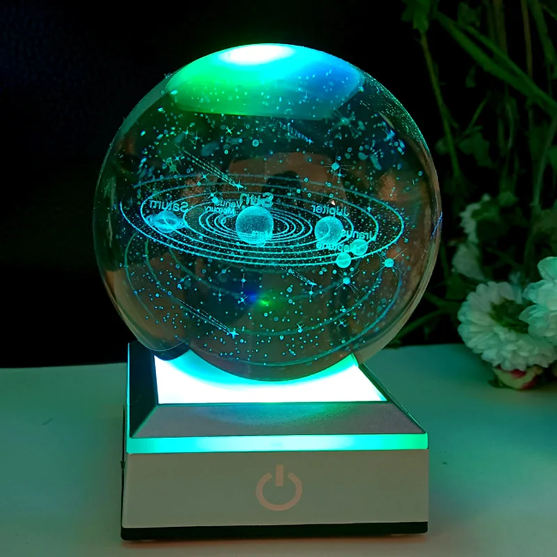 3D Crystal Ball Laser Engraved Planet Crystal Ball Solar System Globe Astronomy Gift  Birthday Gift Glass Sphere Home Decoration