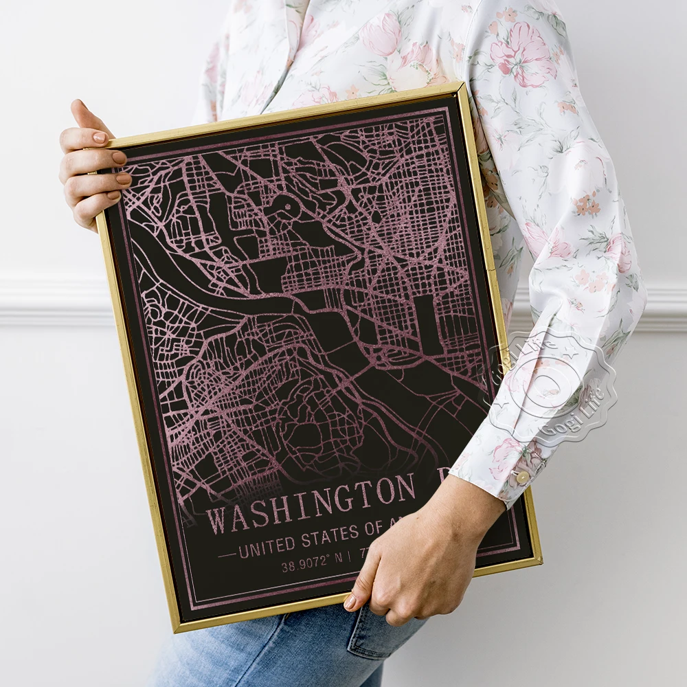 World Tourist City Creative Map Poster, Washington D.C. United States Of America Personalized Map Decor, Modern Wall Art Prints