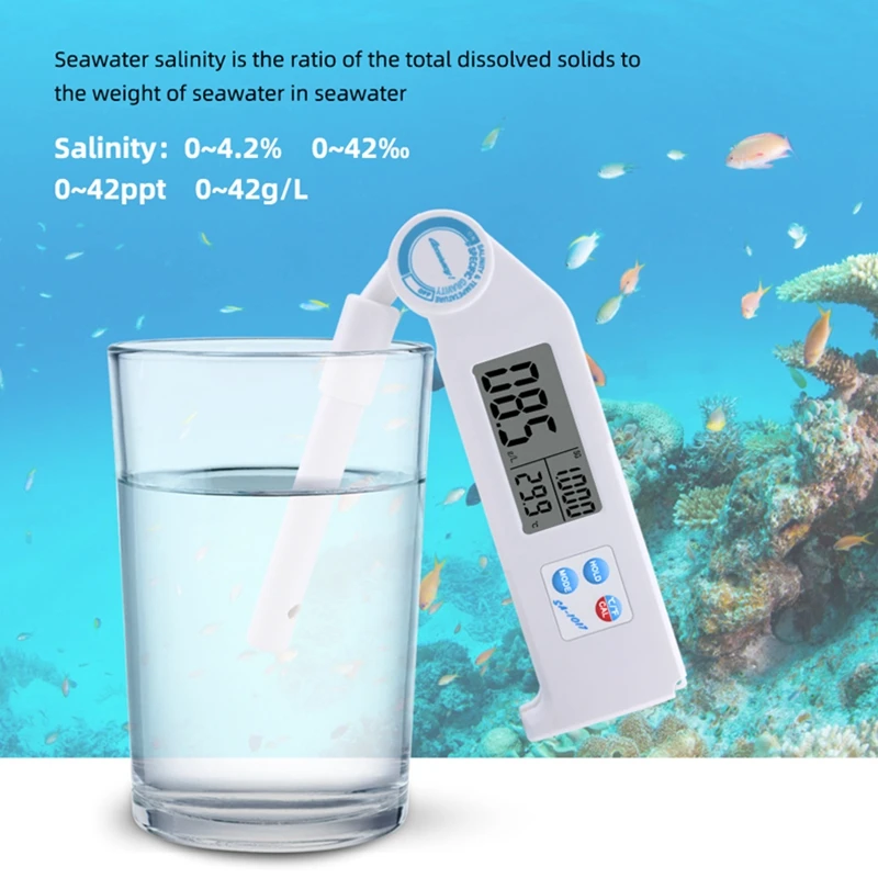 0~42‰ Digital Salinity Meter 1.000-1.032 S.G Specific Gravity Tester Thermometer Aquaculture SeaWater Quality Salt Level Checker