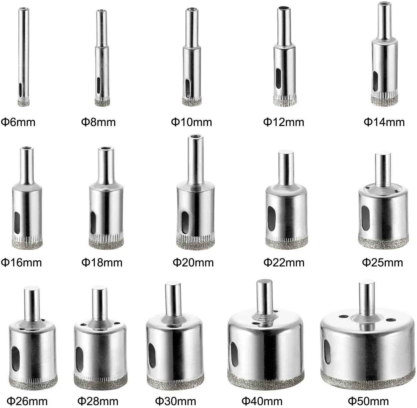15PCS Diamond Drill Bits Tile Hole Saw Remover Tools for Ceramic Glass Porcelain Granite Stone Hollow Core Drill Bit Set 6-50mm