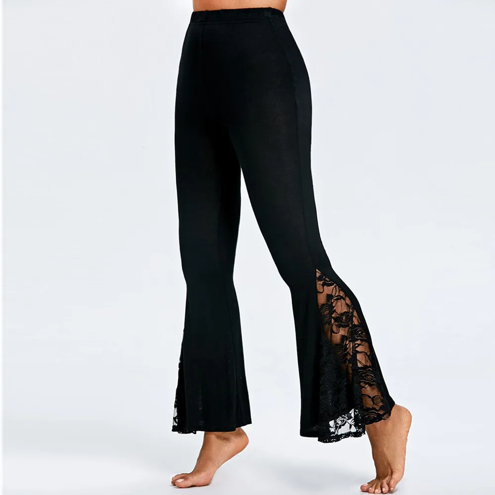 Leggings Loose Trousers Sexy Hot Pants Womens High Waist Lace Insert Wide Leg Pants