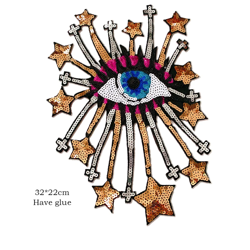 Sequins Eyes Embroidery Patch, Badges on Backpack, Patches Sewing Supplies, Iron-on for Clothing, Wholesale