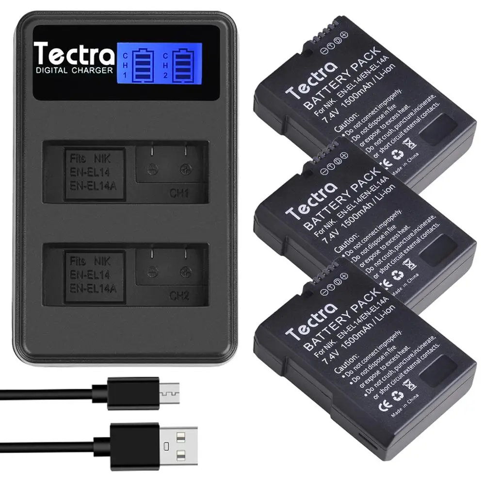 1500mAh EN-EL14A EN-EL14 ENEL14 + podwójna ładowarka USB LCD do Nikon D3100 D3200 D3300 D3400 D3500 D5600 D5100 D5200 P7000