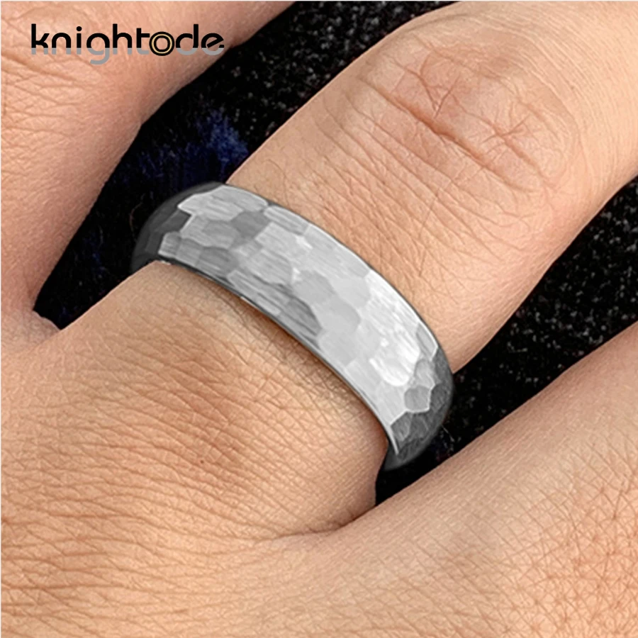 6mm 8mm Multi-Faceted Hammered Original Color Tungsten Carbide Wedding Band Couple Engagement Ring Gift Dome Brushed Comfort Fit