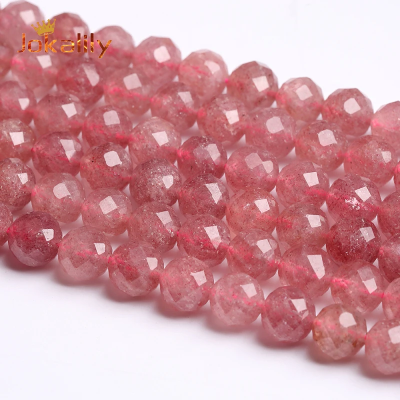 

Natural Strawberry Quartz Beads Faceted Pink Crystal Stone Loose Beads for Jewelry Making DIY Bracelets Accessories 6 8 10mm 15"