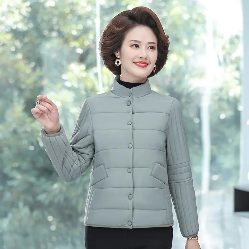 Parkas Nữ Nhẹ Áo Khoác Bóng Chày Mùa Thu Giữ Ấm Mùa Đông Ngắn Áo Tuổi Trung Niên Nữ Cotton Lót Áo Mẹ Cotton Áo Khoác