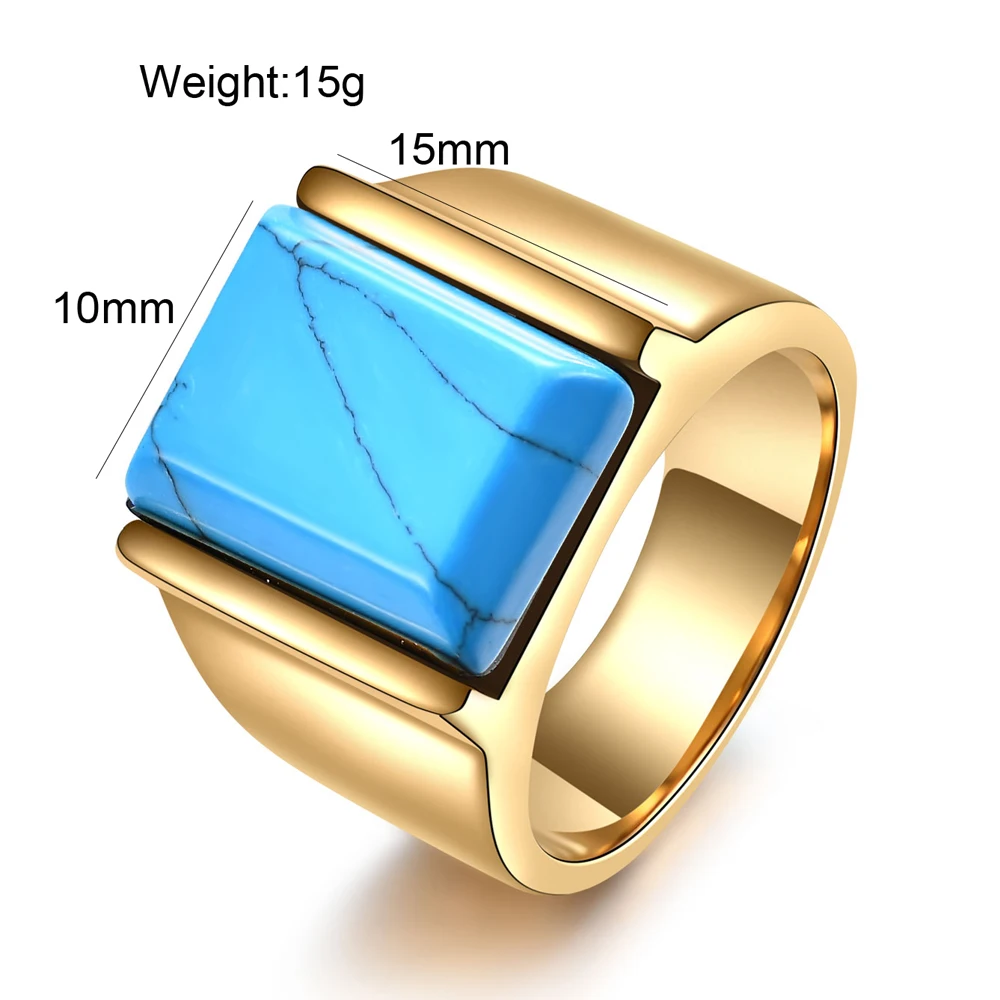 Square Turquoise Unisex Rings For Women Men Christmas Gift Stainless Steel Party Wedding Band Jewelry Mujer Anillos