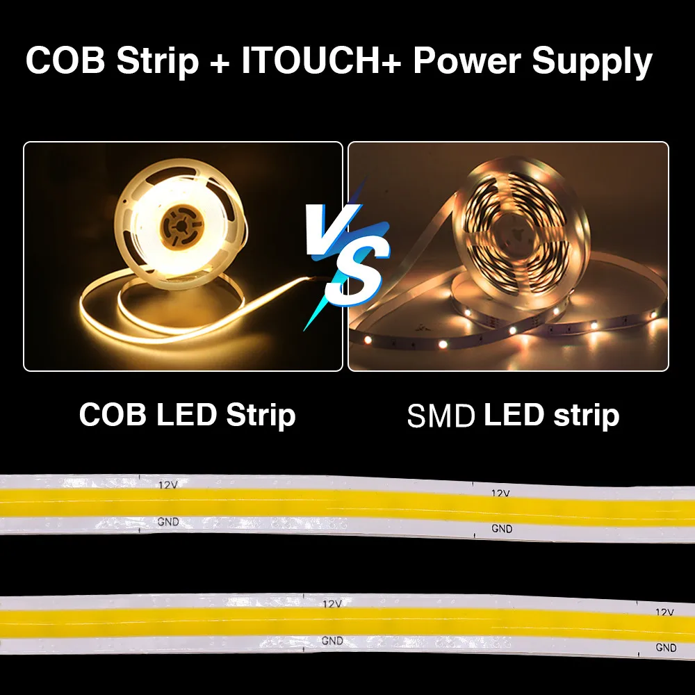 DC 12V 24V COB LED Strip dengan Adapter Touch Dimmer Sensor Switch 320 384 528LEDs/M LED Light Tape Kitchen Cabinet Backlight