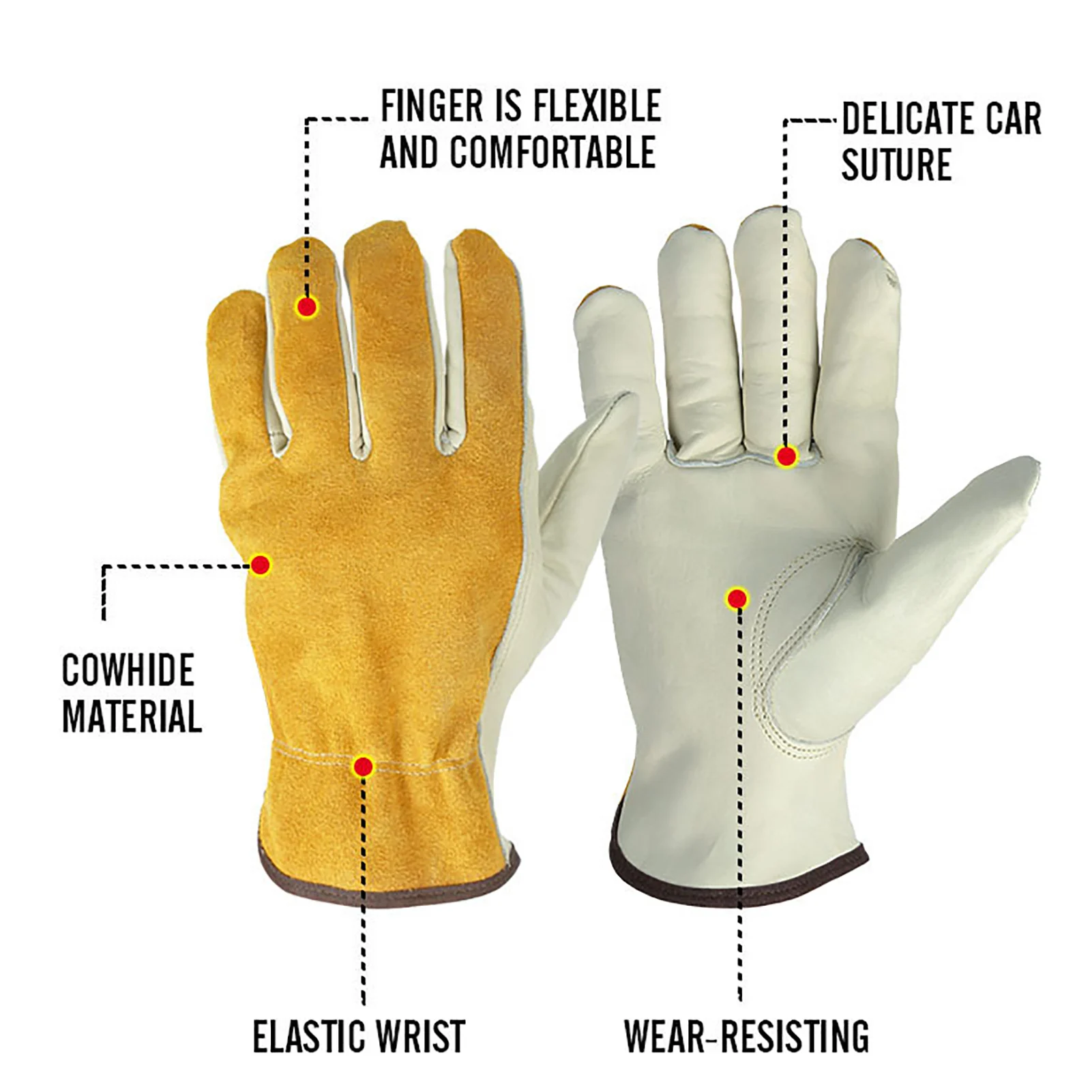 Work Gloves Cowhide Leather Men Working Welding Gloves Safety Protective Garden Sports MOTO Wear-resisting Gloves