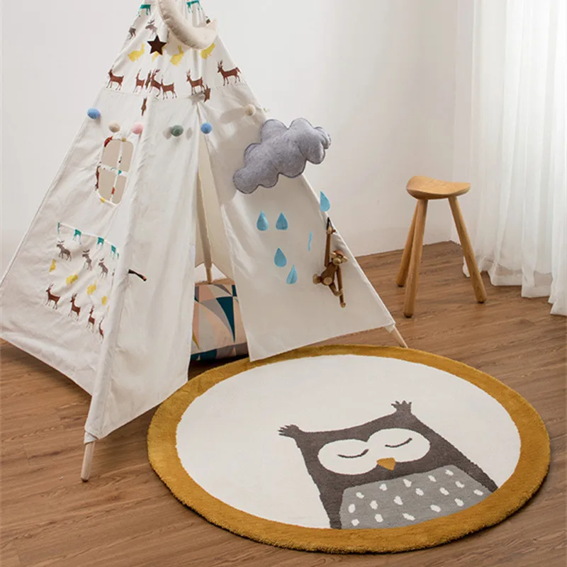 Owl Environmentally Friendly Tasteless Round Children's Carpet Cartoon Animal Pattern Bedroom Room Bedside Game Crawling Mat