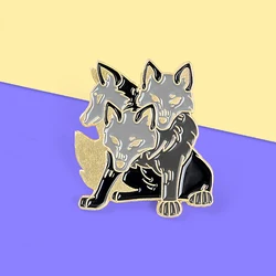 Wolf Dog Enamel Pins horror Infernal Three head Dog Brooch Lapel Pin Shirt Collar Backpack Jewelry Gift Halloween Broches