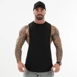 Plain Bodybuilding Clothing Fitness Mens Flow Cut Off T-shirts Dropped Armholes Gym Tank Tops Workout Sleeveless Vest Tanktop