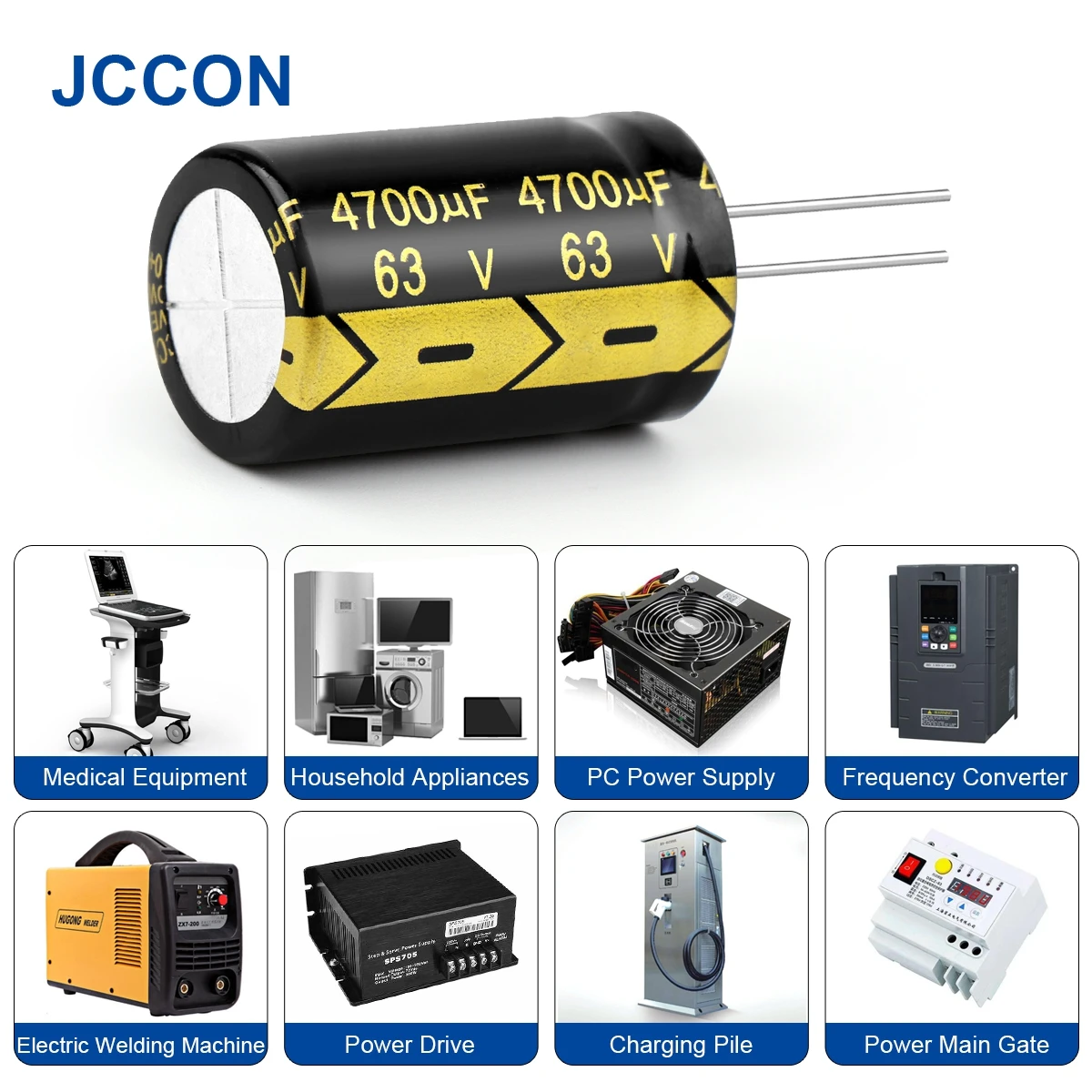 10Pcs JCCON Aluminum Electrolytic Capacitor 63V4700UF 22x40 High Frequency Low ESR Low Resistance Capacitors