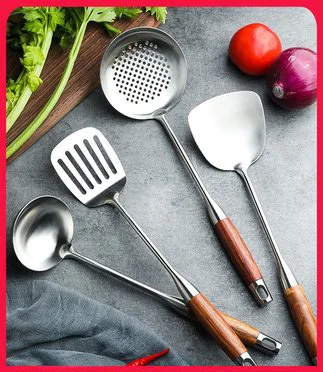 High-grade 304 Stainless Steel Rosewood Handle Spatula Kitchen Shovel Colander Cooking Spoon Full Set Of Household Appliances