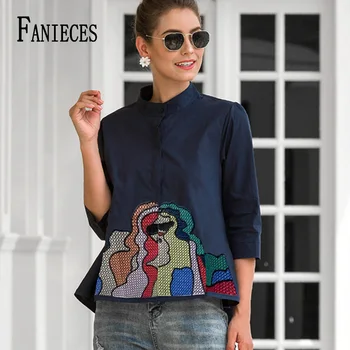 Camicette da donna estive e autunnali Camicette casual con maniche a 3/4 Camicie da passerella ricamate eleganti da ufficio Lady Blusas يز ف www