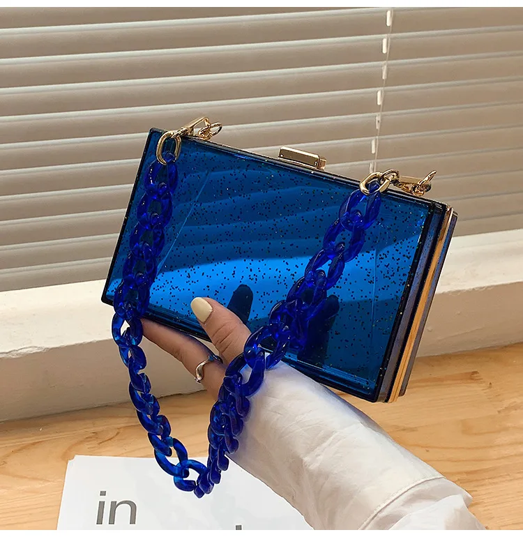 Colorful Acrylic Clutch Bag For Lady Evening Party Glitter Evening Clutch Bags With Thick Chain Female Travel Handbag And Purse