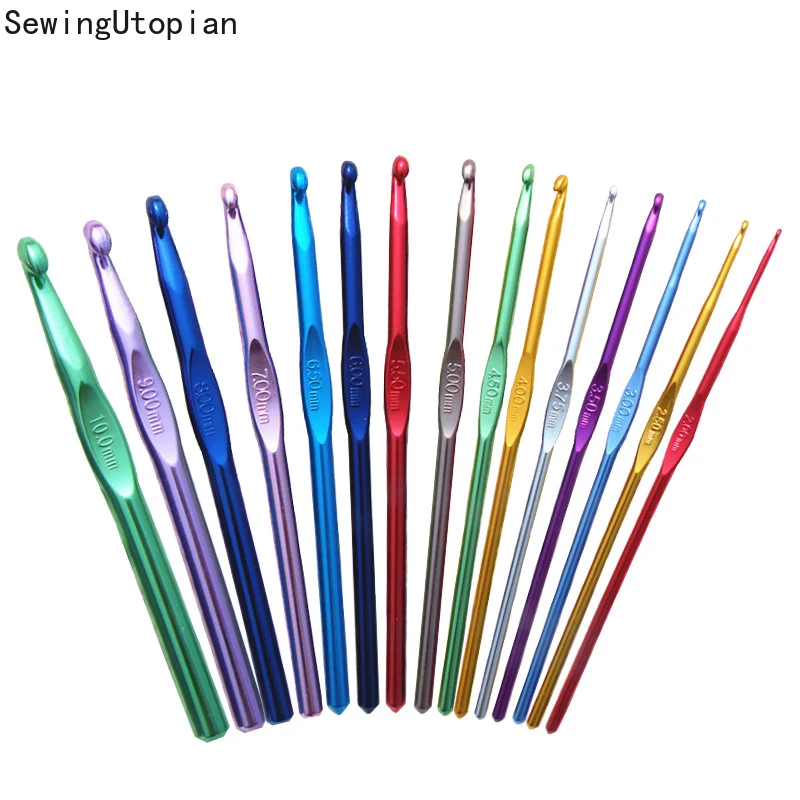 15cm Metal Aluminum Crochet Hooks Sewing Needles Knitting Needles Crochet Hook Sweater Weaving Tools 2-10mm Knitting Needles