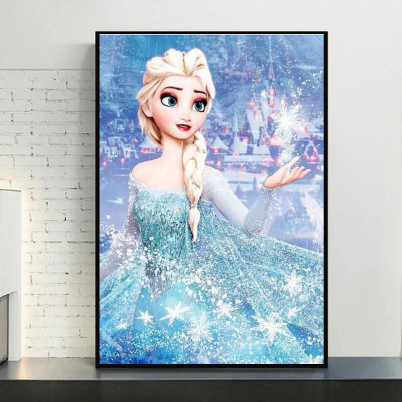 Disney Art Frozen Canvas Painting Anna and Elsa Cartoon Figure Posters and Prints Wall Art Pictures for Living Girls Room Decor