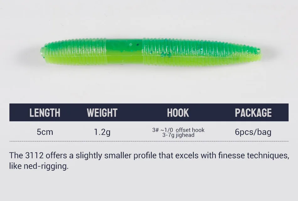 Noeby Stick Wurm 50mm 1,2g 6 stücke Silikon Wobbler Ned Rig Wacky Rig Spinner Köder Bass Finesse Hecht angeln Lockt – Detail 2