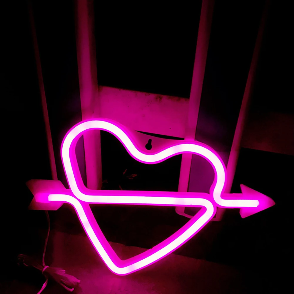 Creative Led Neon Heart Night Lamps Romantic LED Cupid\'s Bow Sign Shaped Wall Light for Birthday Party Valentine Day Decoration