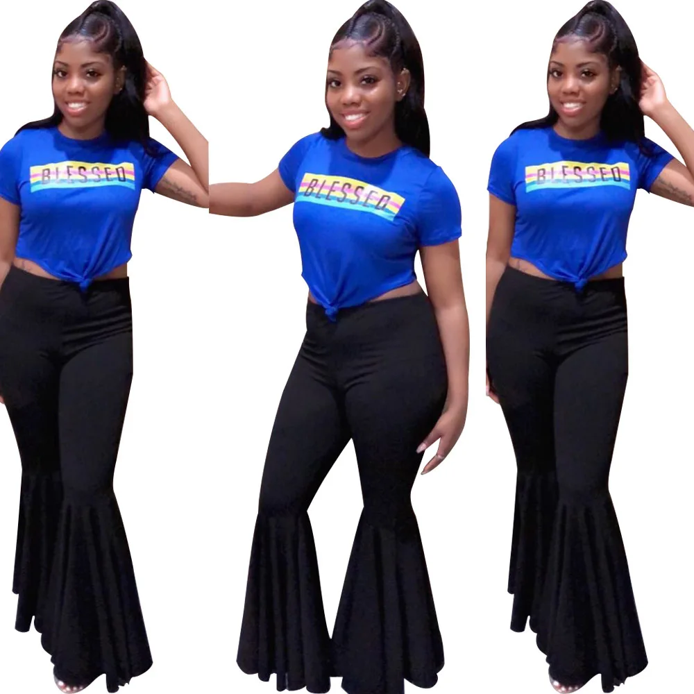 Fashion Ruffle Flare Pants Wide Leg Women Colorful Bodycon Mid Waist Bell-Bottoms Pant Vintage Solid Trouser