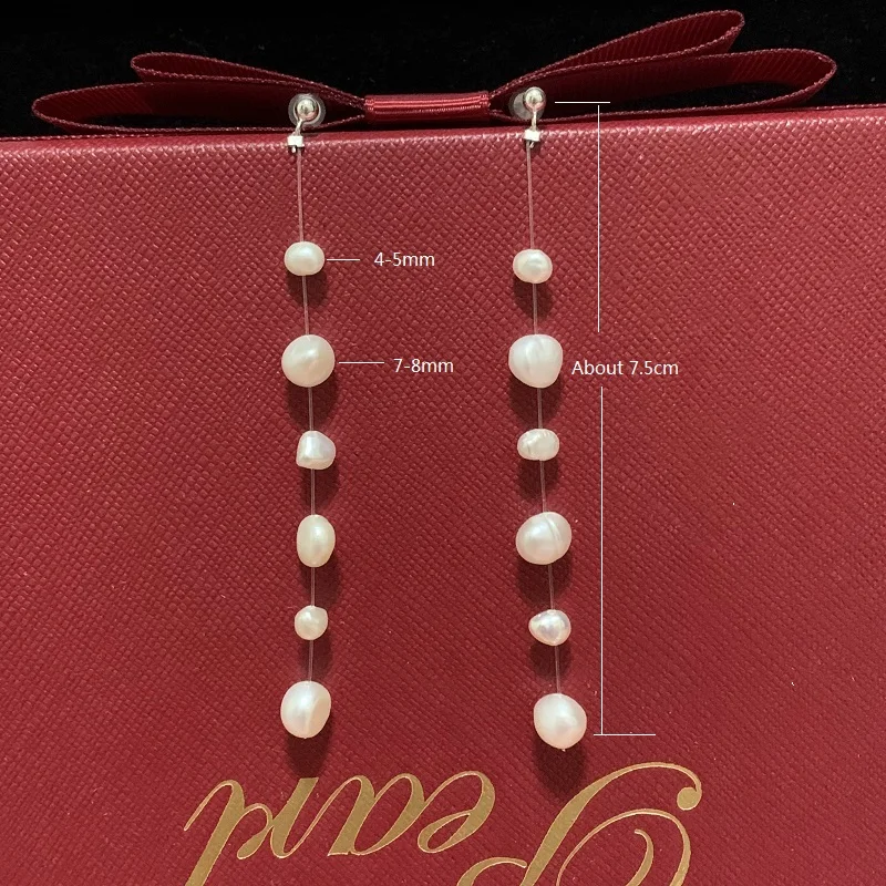 Long Baroque Pearl Earrings Real 925 Sterling Silver Tassel Drop Earrings For Women Fashion Wedding Gifts 2021 Trend New