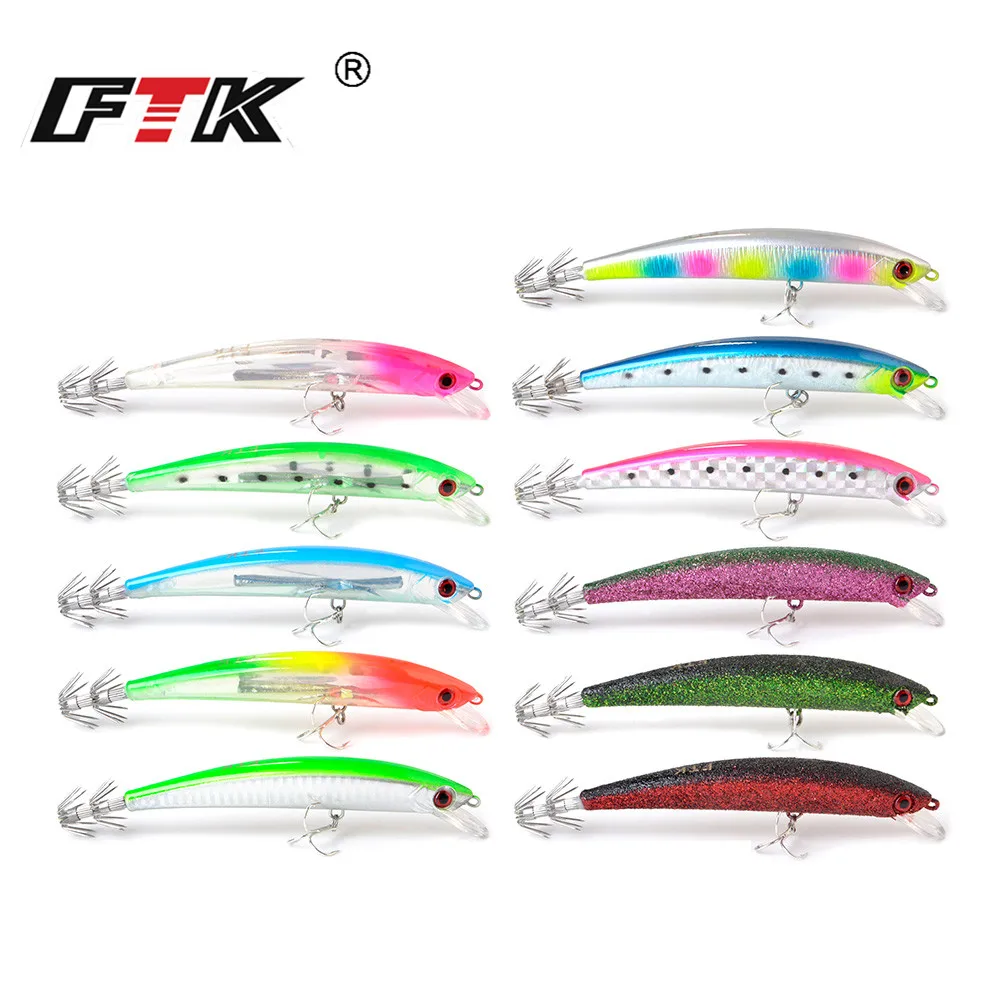 

FTK 11 Colors Artificial Bait Fishing Lure Minnow 23g/120mm Jigging Sepia Squid Hook Wood Shrimp Sea Bass Hard Sinking Bait