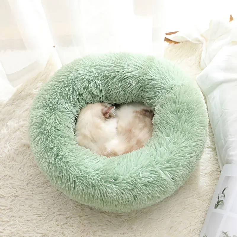 Brand New Round Shape Soft Houses for Cats Deep Sleeping Long Plush Puppy Lounger Pet Mat Small Dog Cushion Kitten Sofa Bed