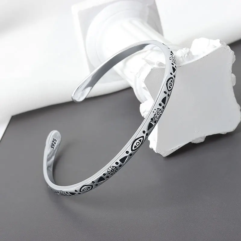 XIYANIKE Silver Color  Fashion Vintage Pattern Bracelet & Bangle Open Handmade Distressed Jewelry On Hand Gift For Women
