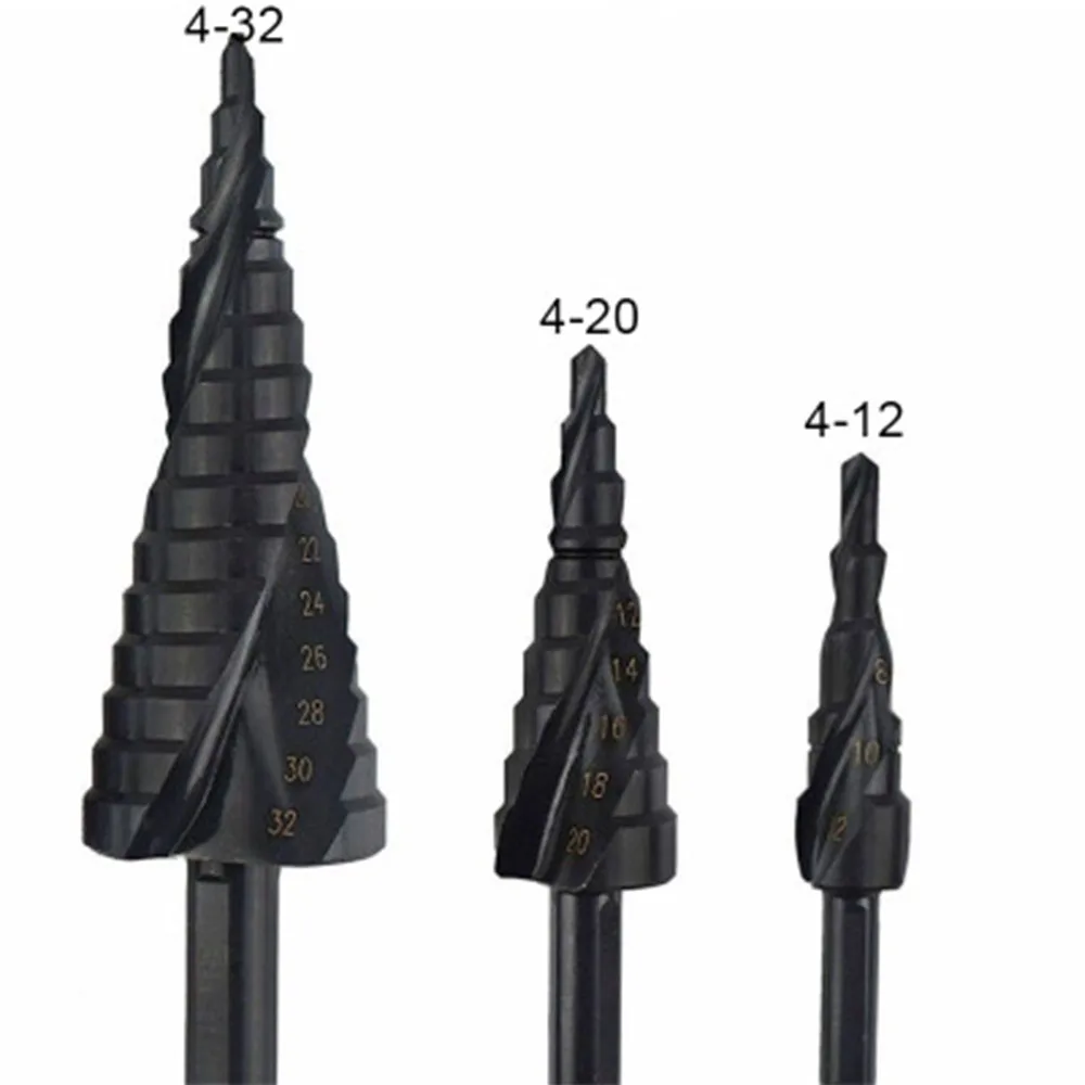 

3 шт. сверла из быстрорежущей стали 4-12 4-20 4-32 мм спиральный паз с покрытием металлическая титановая лестница инструмент для резки