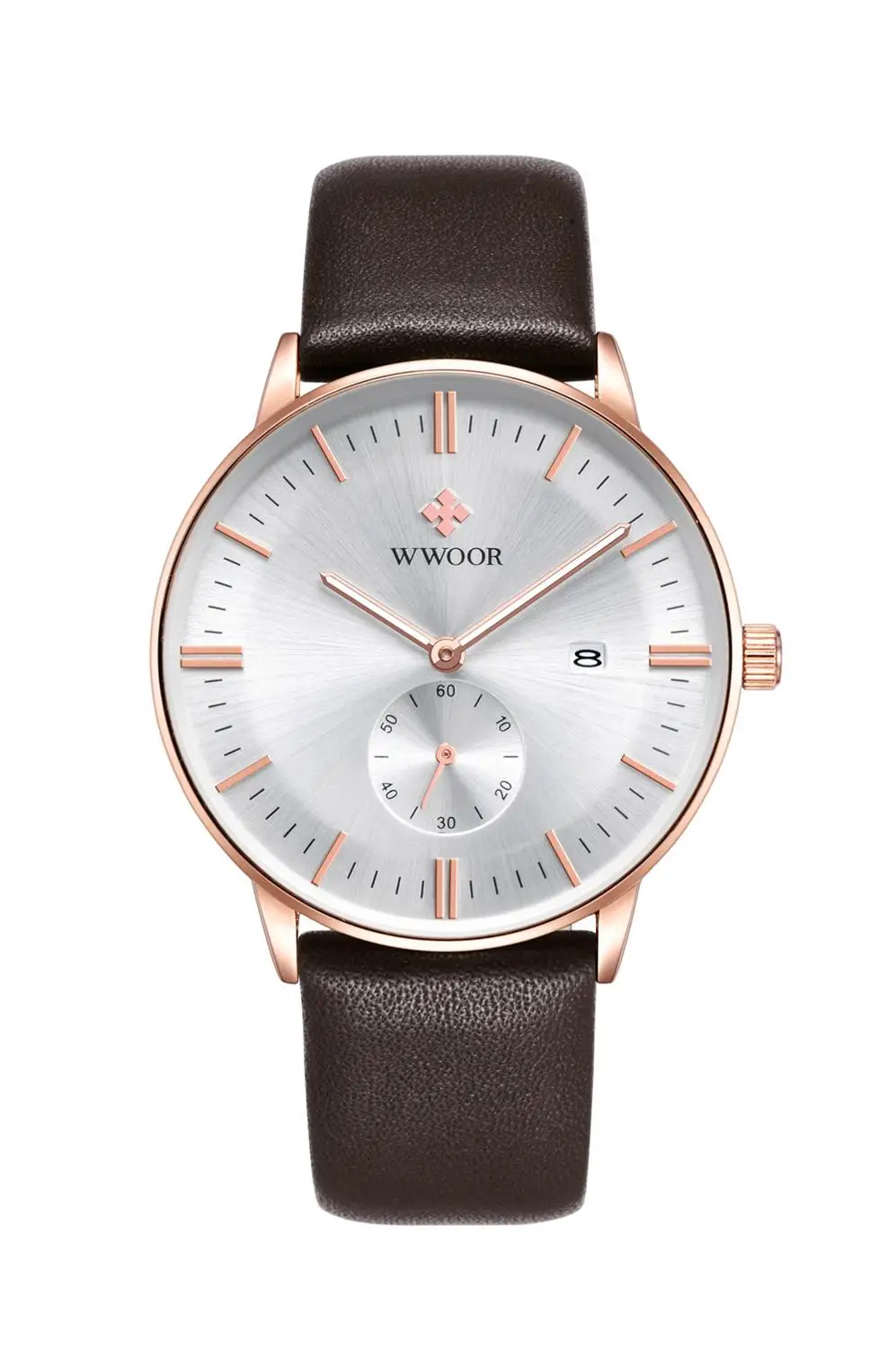 WWOOR Men Quartz Watch Leather Strap Luminous Hands Second Sub-dial Date Display Casual Analog Wrist Watches relogio masculino