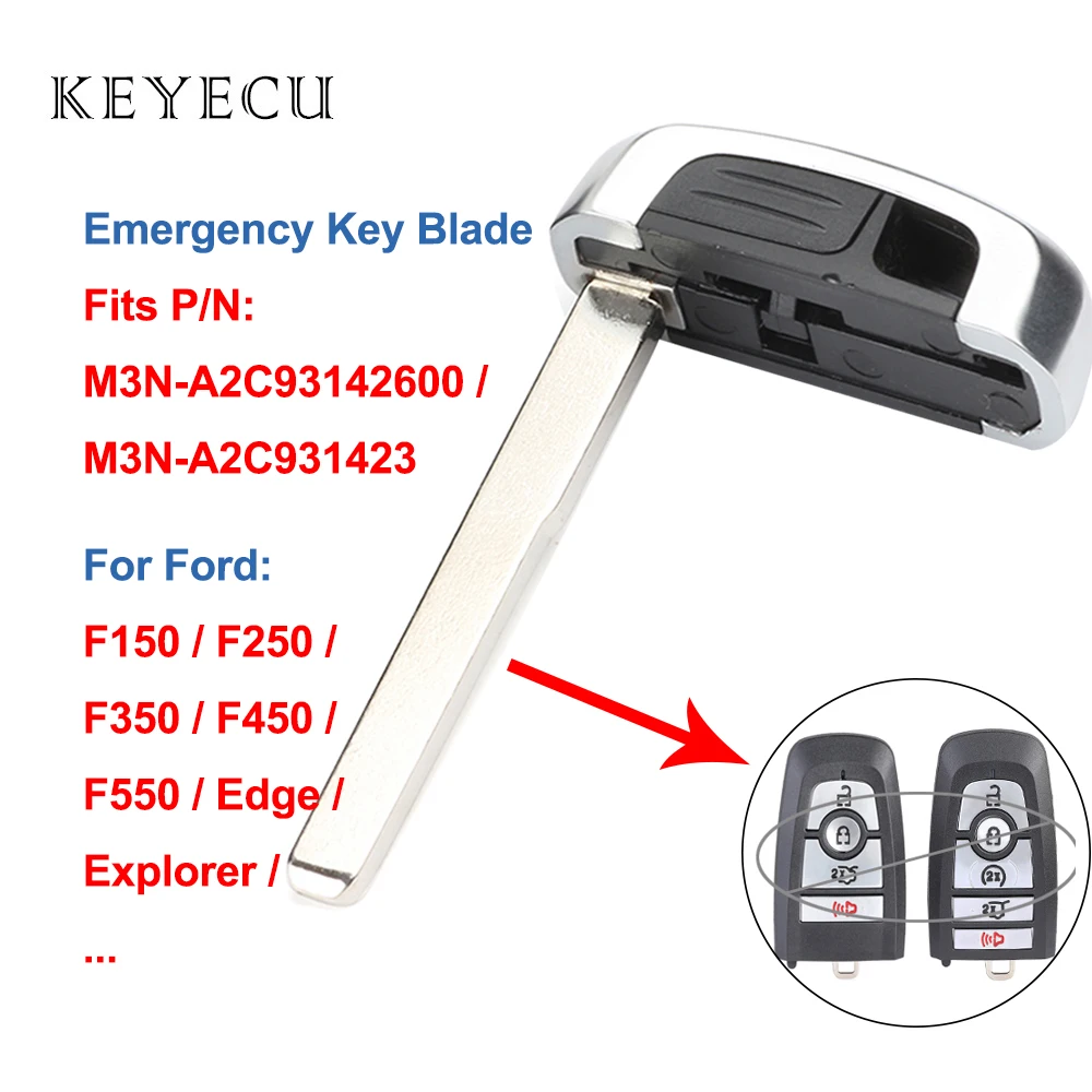 Keyecu Uncut Insert Emergency Key Blade for Ford F150 F250 F350 F450 Edge Fusion Explorer Mustang 2017 2018, M3N-A2C93142600