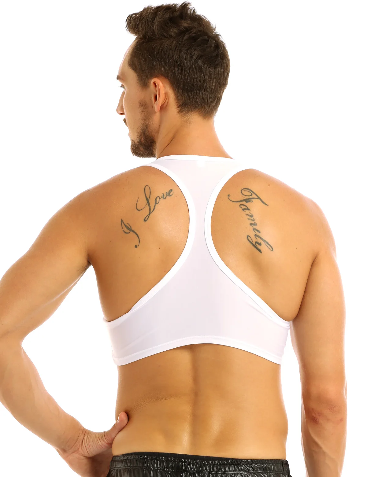 Mens Crop Tops Sleeveless Fitness Tank Top Racer Back Male Muscle Half Vest Tee for Summer Gymnastics DJ Dance Clubwear Costume