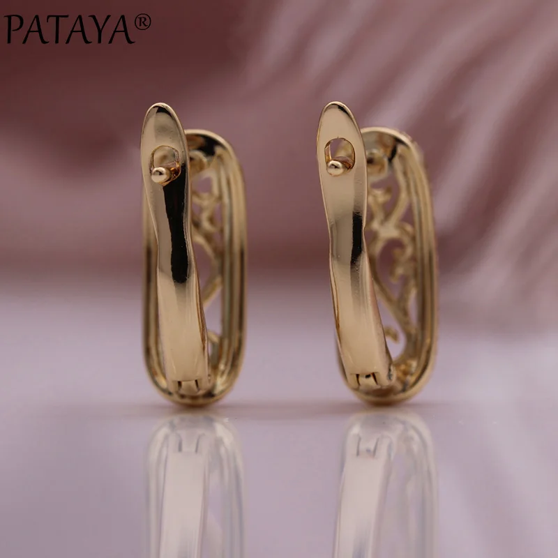 PATAYA New 585 Rose Gold Color Dangle Earrings Oval Hollow Earrings Wedding Party Casual Women Fine Engagement Fashion Jewelry