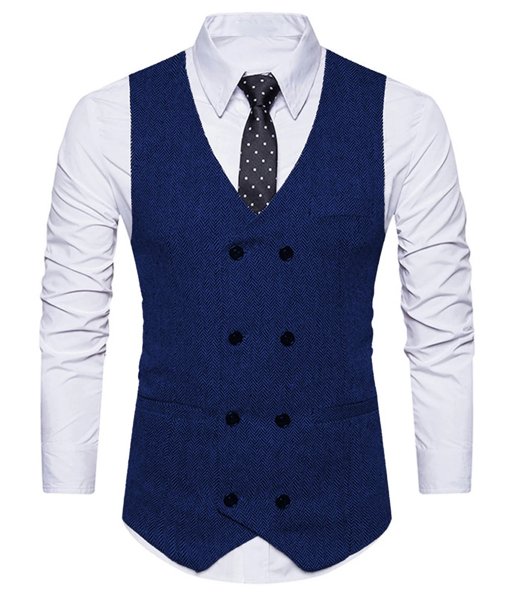 Mens Suit Vest V-hals Visgraat Slim Fit Formele Groen/Zwart/Bruine Dubbele-Breasted Vest Groomman voor Bruiloft Vest