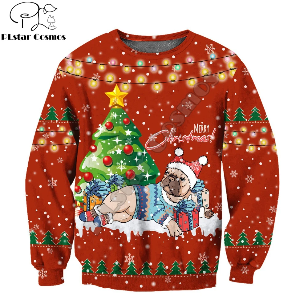 Bull dog Merry Christmas 3D full Printing Autumn Men Hoodie Unisex Fashion Hooded Sweatshirt Casual Jacket Tracksuits DW749