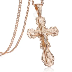 Davieslee 585 Rose Gold Color Pendant Necklace For Women Fashion Women Jesus Charm Cross Chain Necklace Jewelry Gifts 2021