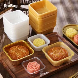 StoBag 100pcs Mooncake Plastic Inner Tray Xi Su He Egg Yolk Crisp Cake Packaging Handmade Cookies For Mid-Autumn Festival Favor