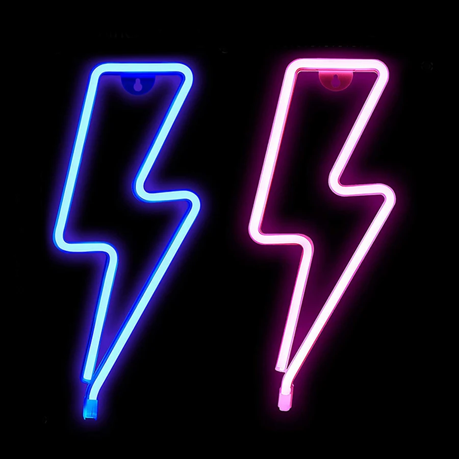 Lightning Neon Sign Lights LED Flash Shape Table Wall Lamp Nightlight Decoration Home Party Birthday USB & Battery Box Powered