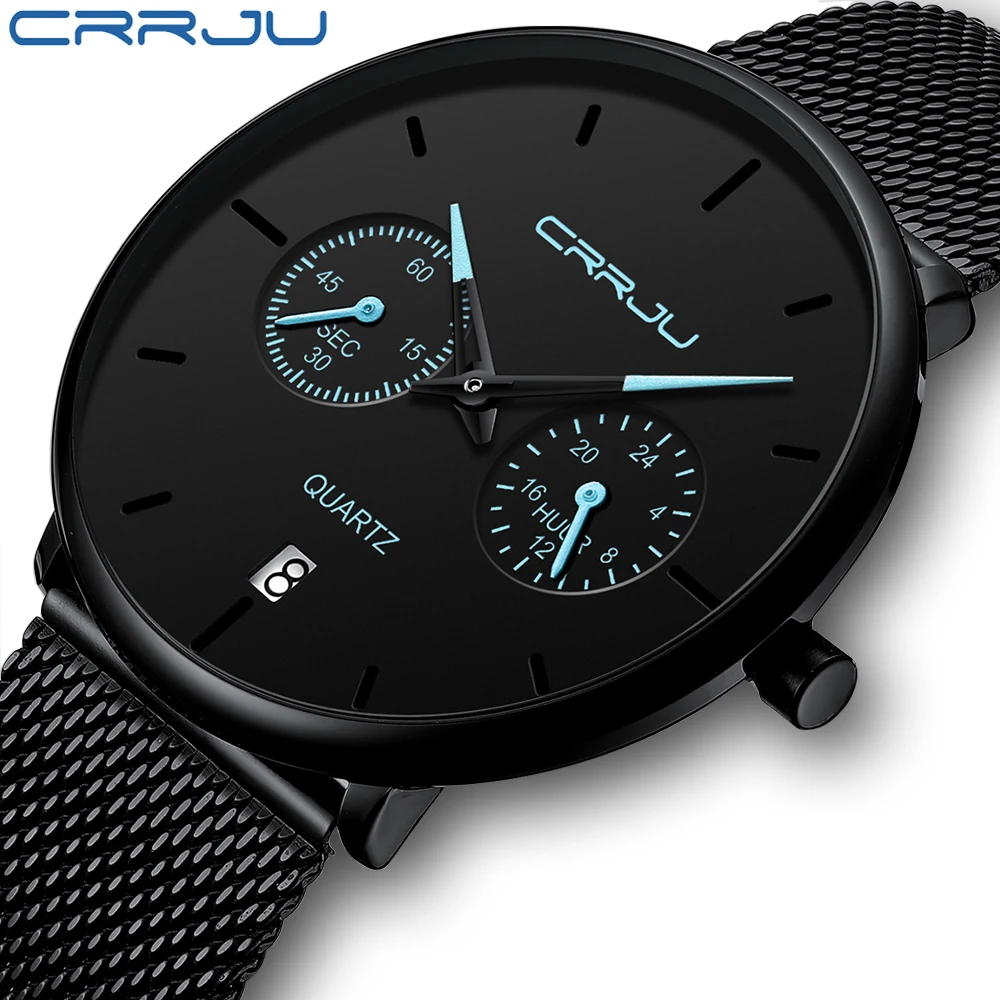 

CRRJU Mens Watches Full Steel Casual Waterproof Watch for Man Date Quartz Watch Men's Dress Fashion Watch Relogio Masculino