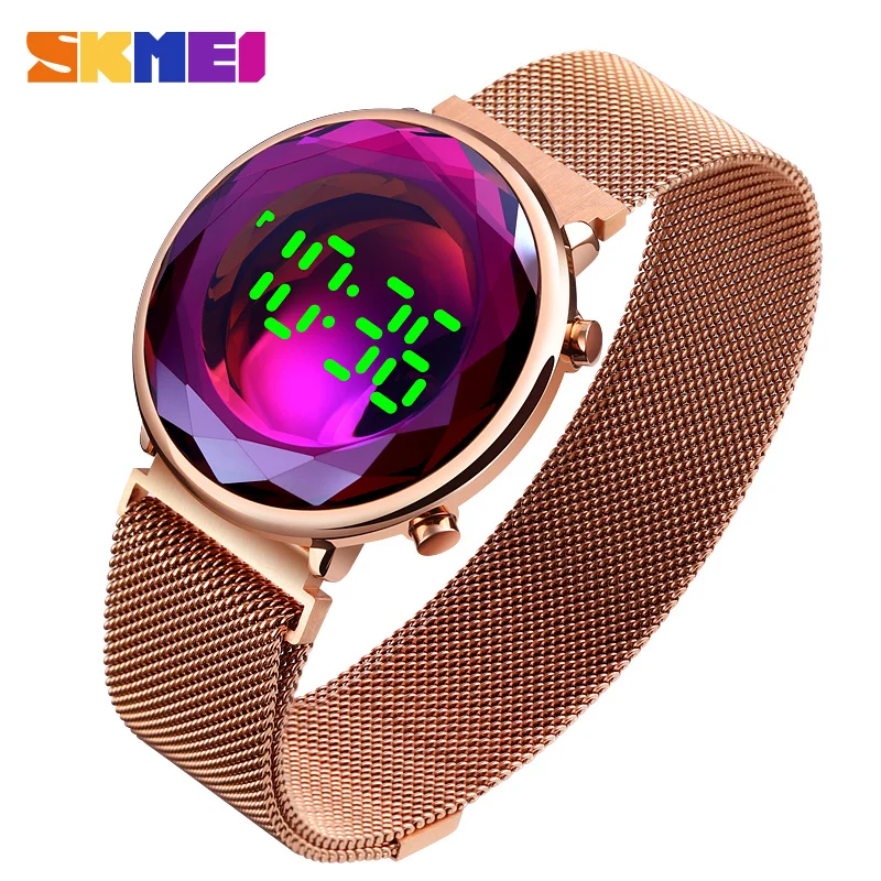 SKMEI Creative Digital Watch for Women Stainless Steel LED Fashion Simple Magnetic Buckle INS Style Ladies Watches 1640