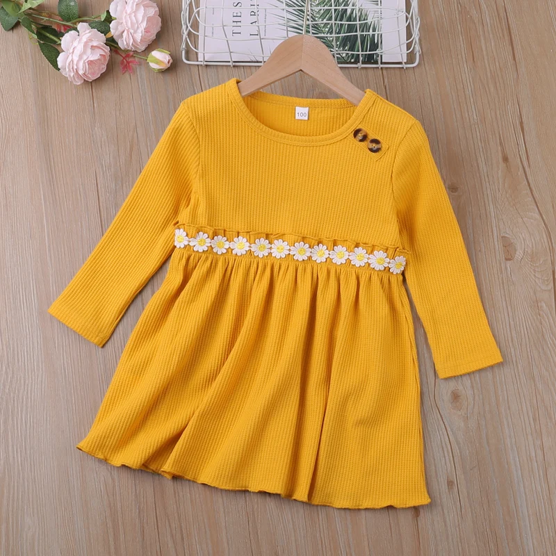 Girls Dress New Autumn  Round  Collar Long Sleeve Floarl  Patchwork Princess Party Dress Sweet  Kids Clothes For 2-6Y