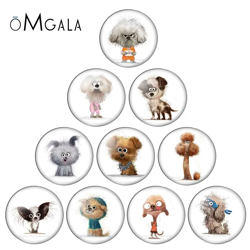 

Beauty Cute Funny Dogs Cartoon 10pcs set 12mm/16mm/18mm/20mm/25mm Round photo glass cabochon demo flat back Making findings