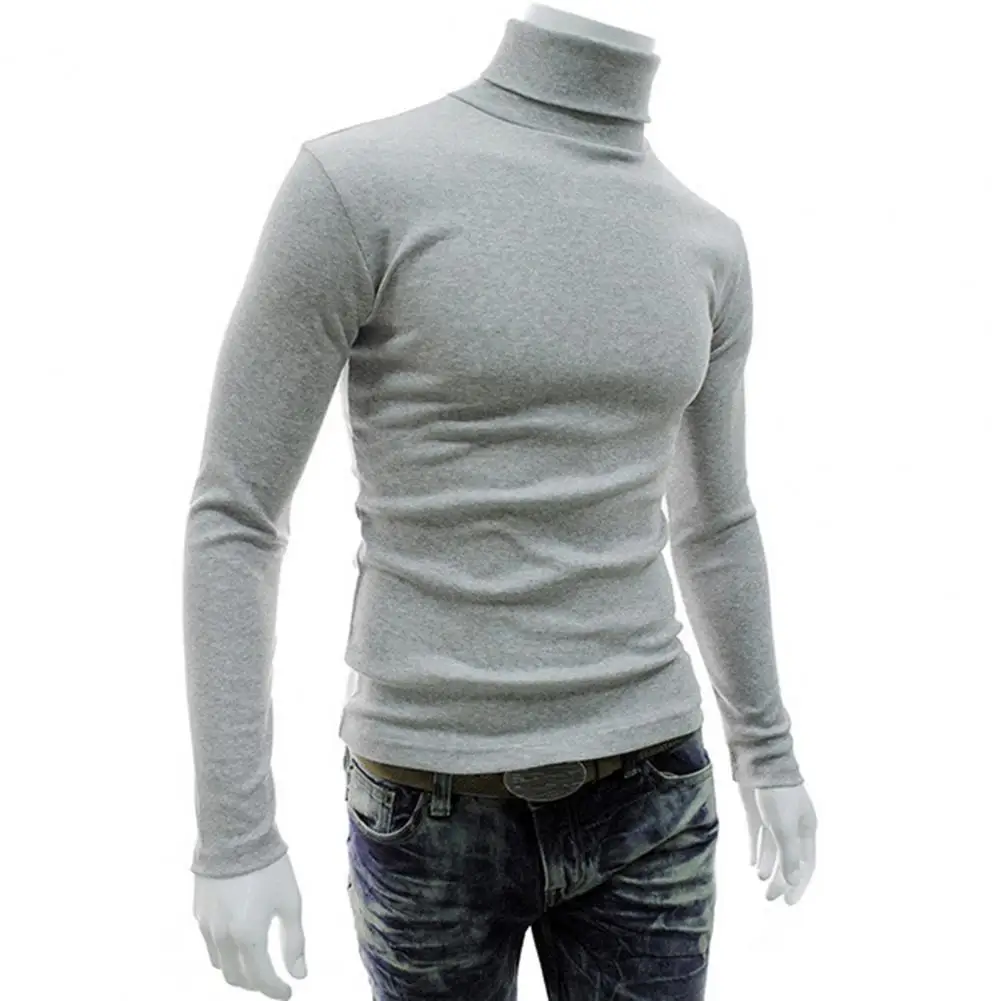 Размера плюс вязаный пуловер Мужской свитшот Топ водолазка зимний эластичный тонкий свитер трикотажная одежда осень